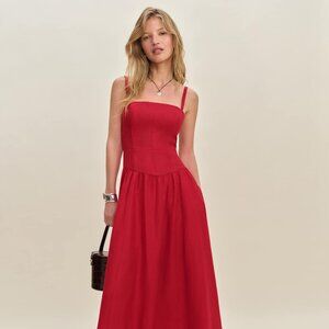 BNWT Reformation Katarin Linen Dress Red - Size 2